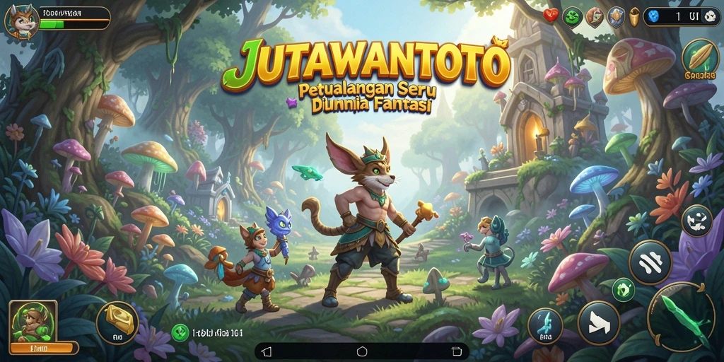 Tangkapan layar gameplay <strong>JUTAWANTOTO</strong> yang menunjukkan petualangan di dunia yang penuh warna.