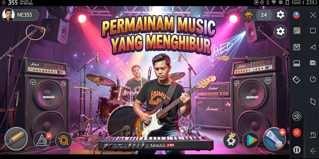 Screenshot gameplay ME355 menampilkan pemain yang asyik bermain musik.