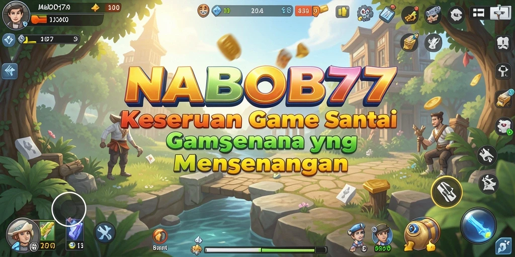 Tangkapan layar utama NABOB77 menunjukkan gameplay yang ceria dan interaktif.