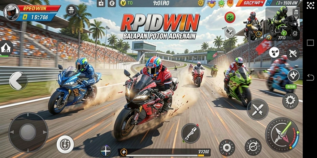 Tampilan balapan seru di RPIDWIN dengan motor cepat.