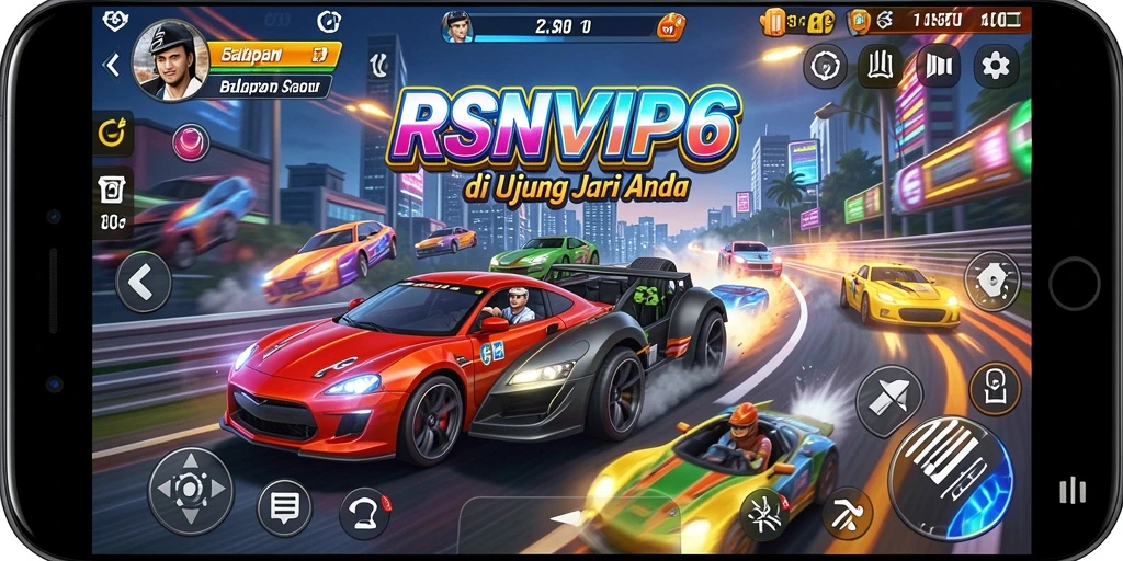 Screenshot gameplay RSNVIP6 yang menunjukkan aksi balapan mendebarkan.