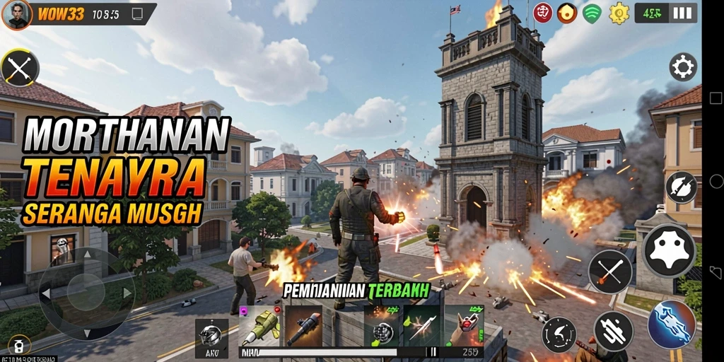 Tampilan gameplay WOW33 menara pertahanan yang mendebarkan.